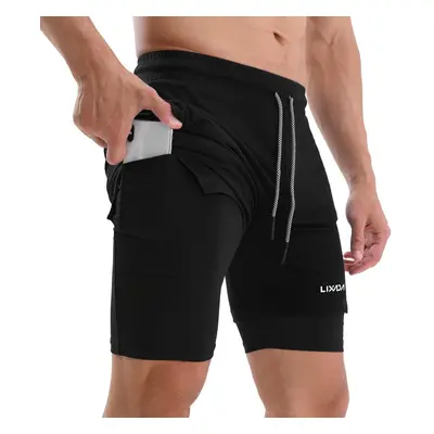 (Black, M) Men Running Shorts with Towel Loop Quick Dry Exercise Pockets for Training Gym Workou