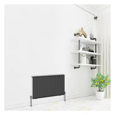 (Horizontal 600x1003mm - Single) NRG Premium Black Radiator Oval Column Designer Central Heating