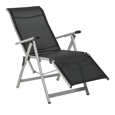 Outsunny Outdoor Sun Recliner Loungers with Adjustable Footrest, Black