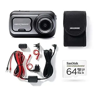 Nextbase 522GW Dash Cam, Hard Wiring Kit, Class U3 64GB SD Card & Case included- Full 1440p/30fp