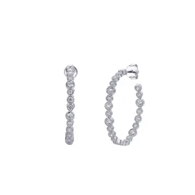 Jewelco London Rhodium Silver Round CZ Inside Out Eternity Hoop Drop Earrings - AES233