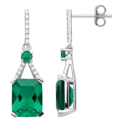 Jewelco London Ladies Rhodium Plated Sterling Silver Green Emerald CZ Candy Grabber Solitaire Dr