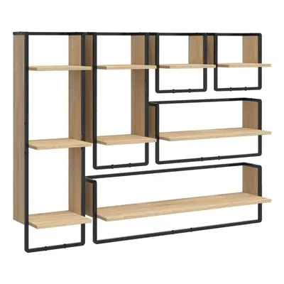 (sonoma oak) vidaXL Wall Shelf Set Piece with Bars Wall Mounted Shelf Engineered Wood