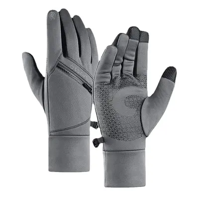 (Grey, XL) Unisex Winter Warm Touch Screen Gloves Waterproof Fleece Zipper Pocket Gloves Skiing 