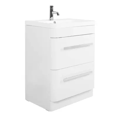 NRG White Floor Standing Drawer Vanity Sink Unit 600mm with Free Mirror