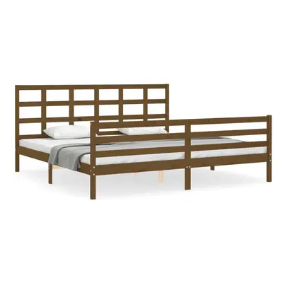 (honey brown, x cm) vidaXL Bed Frame Platform Bed with Headboard Honey Brown King Size Solid Woo