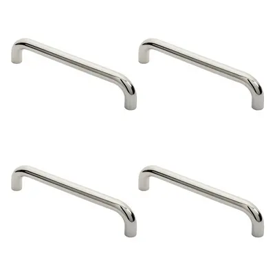 4x Round D Bar Pull Handle x 25mm 300mm Fixing Centres Bright Steel