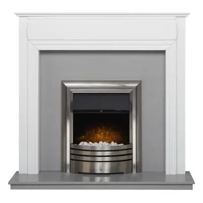 Adam Honley Fireplace in Pure White & Sparkly Grey Marble with Astralis Electric Fire, Inch