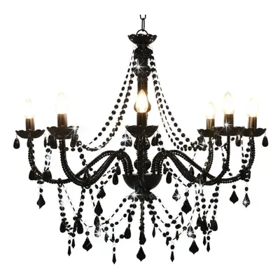 vidaXL Chandelier with Beads Black 8xE14 Bulbs Hanging Lamp Pendant Light