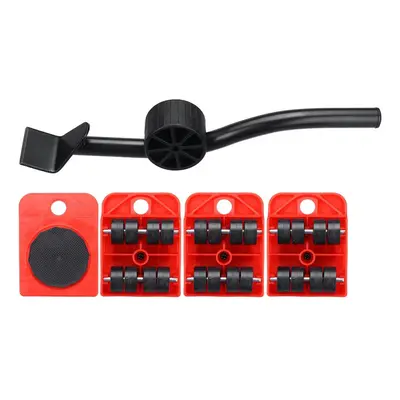 (Red) 5pcs Heavy Duty Furniture Slider Lifter Movers Tool Kit Roller Transport Trolley