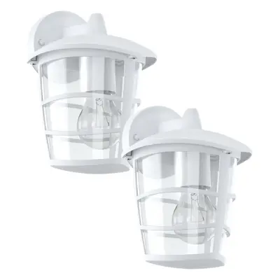 2 PACK IP44 Outdoor Wall Light White & Glass Lantern 60W E27 Porch Lamp Down