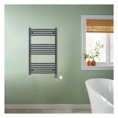 (Anthracite, 1000x600mm) NRG Prefilled Thermostatic Electric Curved Heated Towel Rail Radiator