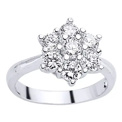 (P) Jewelco London Ladies Rhodium Plated Sterling Silver Cubic Zirconia Cluster Engagement Ring