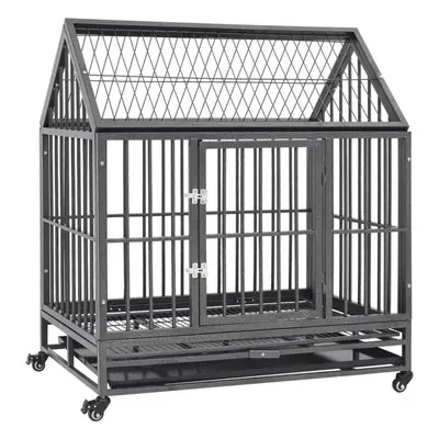 vidaXL Dog Cage with Wheels and Roof Steel Puppy Supply Enclosure Crate Kennel