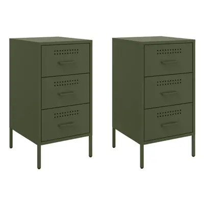 vidaXL Bedside Cabinets Bed Side Table pcs Olive Green Cold-rolled Steel