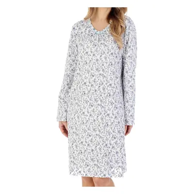 (Grey, UK 20/22) Slenderella Ladies Ditsy Floral Long Sleeve Cotton Jersey Nightdress