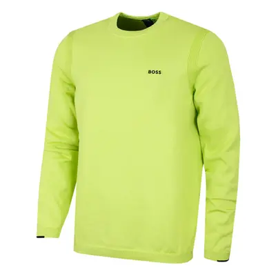 (L, Bright Green) Hugo Boss Mens Ever-X Perforated Cotton Blend Crew Neck Golf Sweater