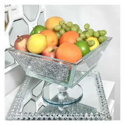 XXL Crush Diamond Fruit Bowl Silver Romany Square Crushed Bling