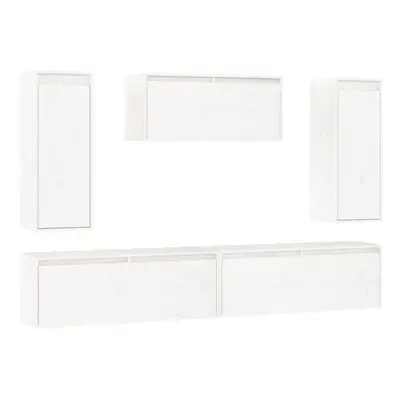 (white) vidaXL 5x Solid Wood Pine TV Cabinets Wooden Floating Wall Shelf Multi Colours