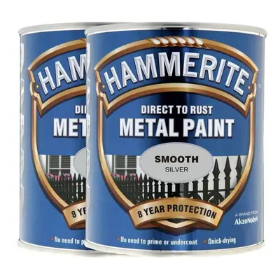 Twin Pack of Hammerite Smooth Silver Metal Paint 2.5L