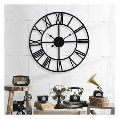 (40cm) 40cm/50cm Black European Creative Wall Clock Vintage Decorative Wrought Iron Roman Wall C