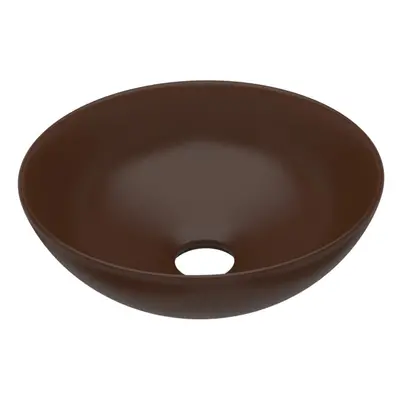 vidaXL Bathroom Sink Ceramic Dark Brown Round Plumbing Fixture Vessel Basin