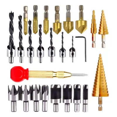 25pcs Chamfer Countersink Drill Bit Set Step Drill Bits Flute Degree Countersink Drill Wood Plug