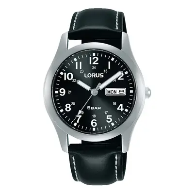 Mens Classic Watch with Black Leather Strap & Black Dial