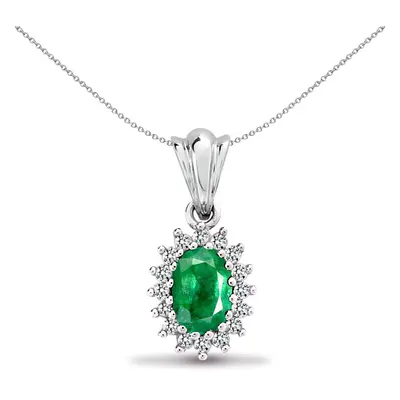 Jewelco London 9ct White Gold Cluster Set Round H I2 0.12ct Diamond and Oval Green 0.52ct Emeral