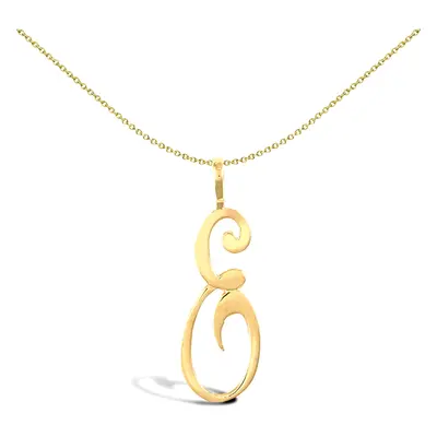 Jewelco London Solid 9ct Yellow Gold Script Identity Initial Pendant Letter E - JIN002-E