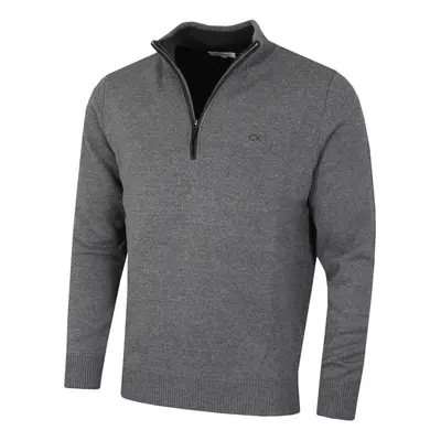 (S, Grey Marl) Calvin Klein Mens Knit Cotton 1/2 Zip Golf CK Top Sweater