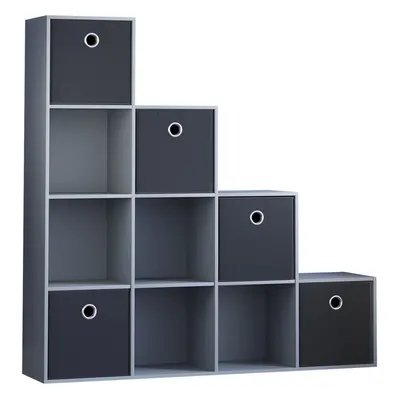 (Grey, Black) Durham Cube Staircase Shelf Drawer + Baskets