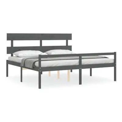 (grey, x cm) vidaXL Bed Frame Bedroom Platform Bed Frame Bedstead with Headboard Solid Wood