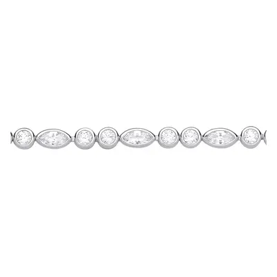 Jewelco London Ladies Sterling Silver Marquise CZ Alternating Bezel Pebble Peapod Tennis Bracele