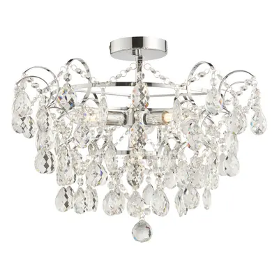 Decorative Flush Bathroom Ceiling Light Fitting - Clear Glass Faceted Crystals