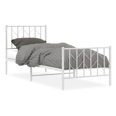 (white, x cm/ with headboard & footboard) vidaXL Metal Bed Frame with Headboard Mattress Foundat