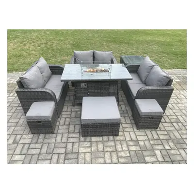 Fimous Seater Outdoor Rattan Furniture Garden Dining Set Gas Fire Pit Table with Side Table Love