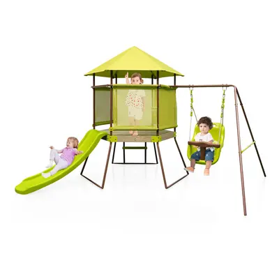 4-in-1 Children's Swing Set Outdoor Playhouse Baby Seat Slide & Ladder