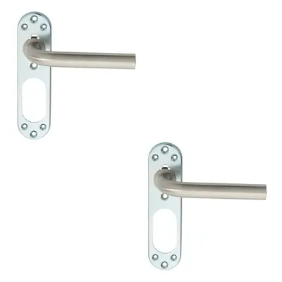 2x PAIR Straight Lever on Steel Inner Backplate 168mm Door Handle Satin Steel