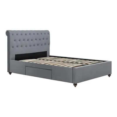 Marlow Grey Velvet Storage Bed - Drawers - Sprung Slatted Base