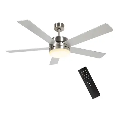 HOMCOM Mounting Reversible Ceiling Fan with Light, Remote, Silver & Natural