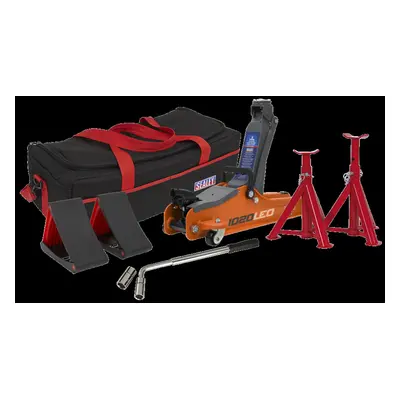 Trolley Jack Tonne Low Entry Short Chassis & Accessories Bag Combo - Orange