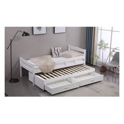 (White) Children's Captain Bed with Trundle and Drawers