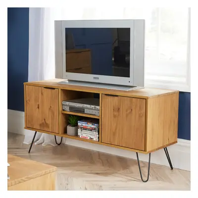 Industrial Wooden TV Media Plasma Unit Cabinet Stand Doors Shelves 115cm