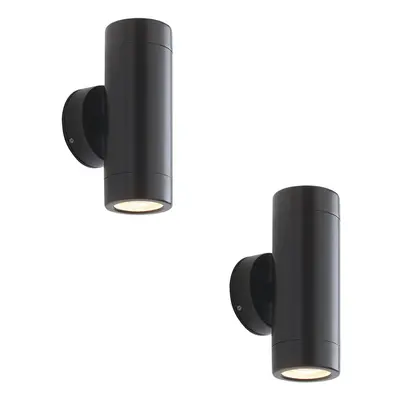 2 PACK Up & Down Twin Outdoor Wall Light - x 7W LED GU10 - Satin Black