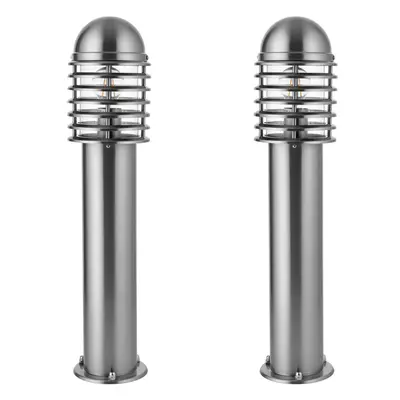 2 PACK Outdoor Post Bollard Light Polished Steel Vandal Proof External Pathway