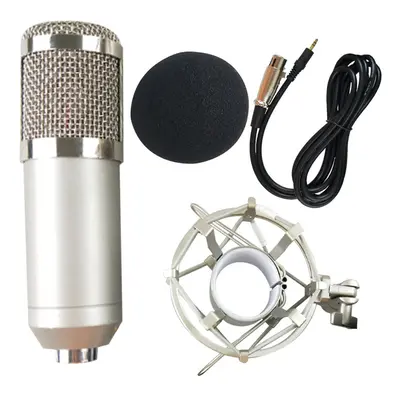 (Silver) Condenser Microphone Kit Live Set Metal Shockproof Professional Recording Studio