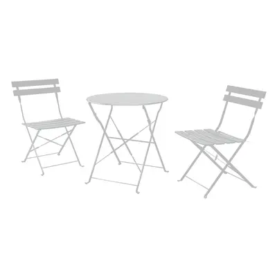 Grey Plain Piece Garden Folding Chairs Table Bistro Furniture Set