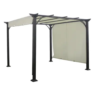 Black Outdoor Patio Pergola with Beige Retractable Canopy