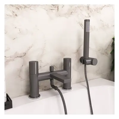 Arte Deck Mounted Handleless Bath Shower Mixer with Handset & Holder Matt Grey